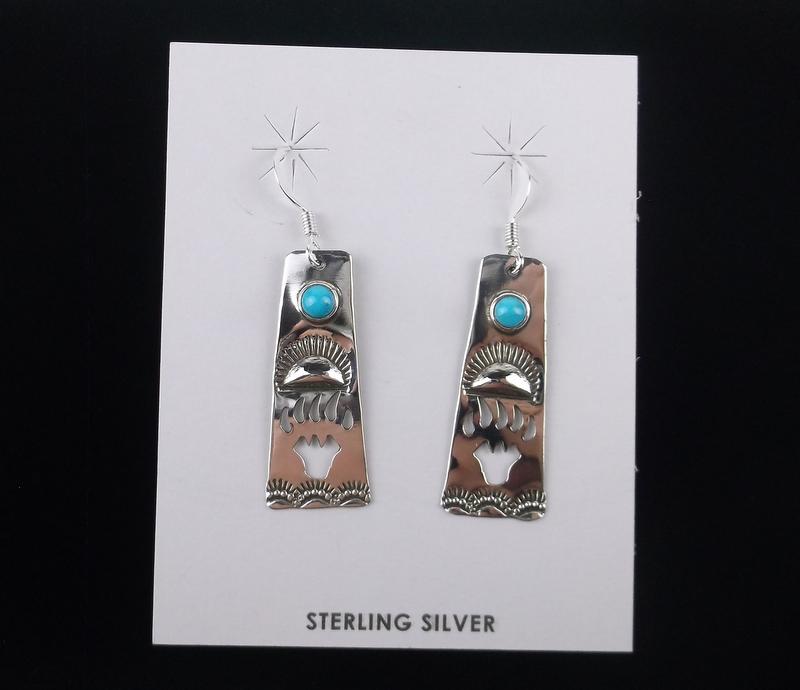 Navajo Jeff James Sterling Turquoise Bear Paw Earrings (1 of 2)