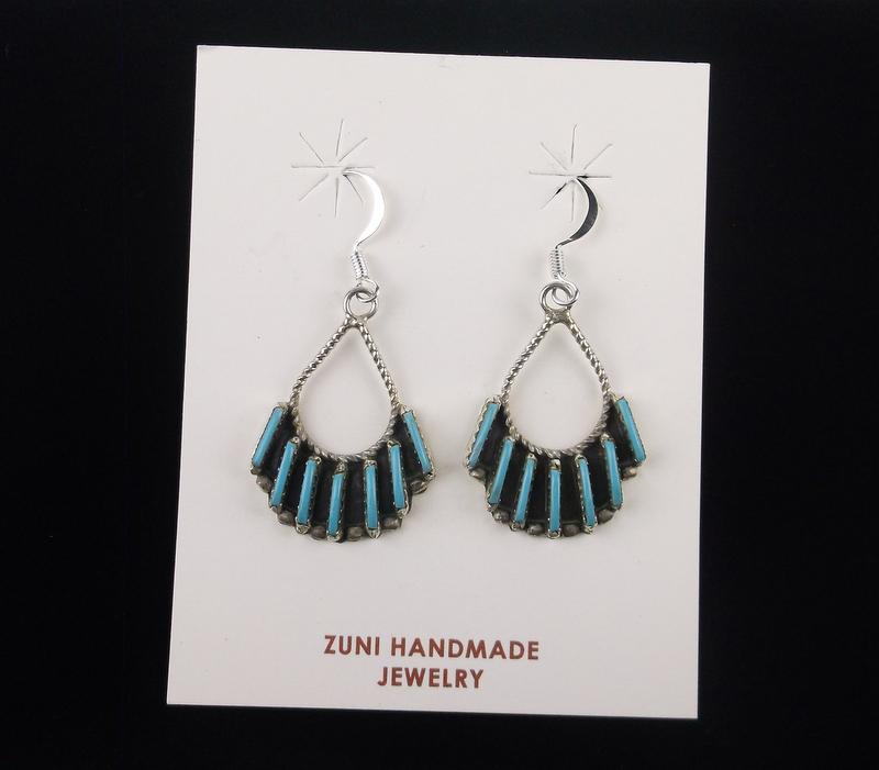 Zuni Davis Kaamasee Sterling Turquoise Drop Earrings (1 of 2)
