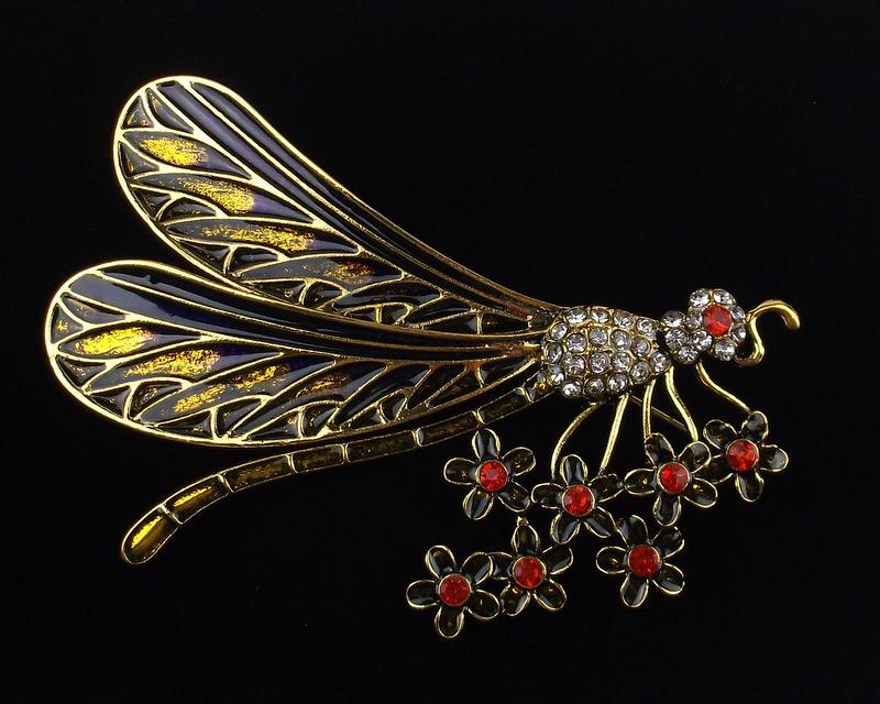 Large Mint Enameled Rhinestone Dragonfly Brooch (1 of 2)
