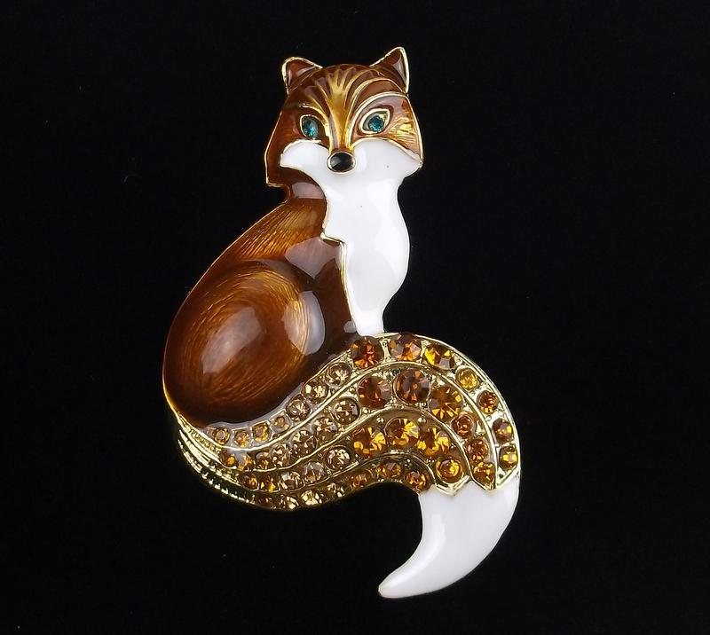 Mint Enameled Rhinestone Fox Brooch (1 of 2)
