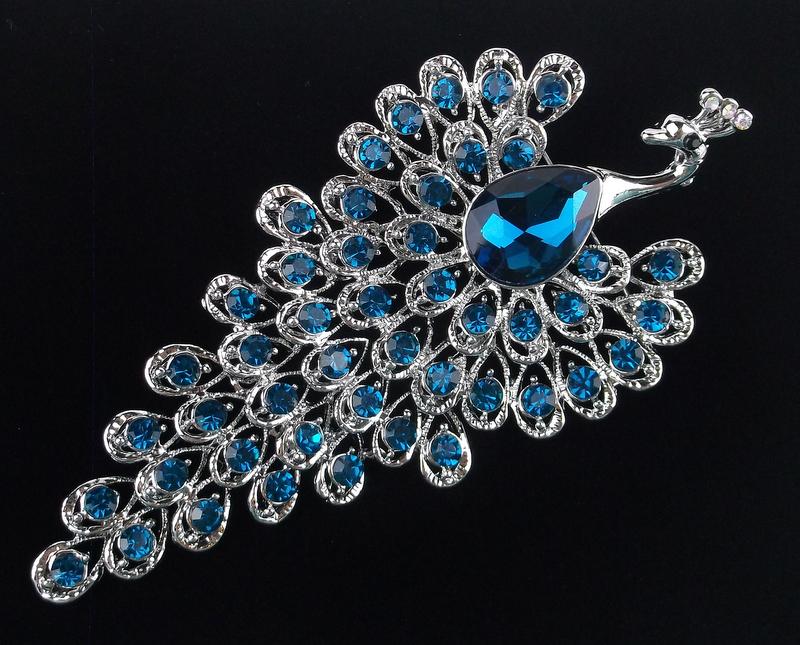 Large Mint Enameled Rhinestone Peacock Brooch (1 of 2)