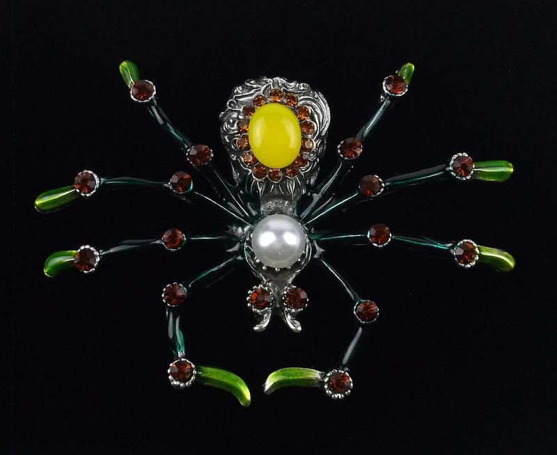 Mint Large Enameled Rhinestone Spider Brooch (1 of 2)