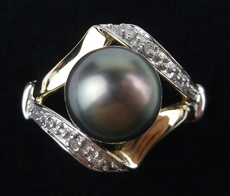 New Boxed 14kt Gold Diamond Pearl Ring 6 (1 of 4)