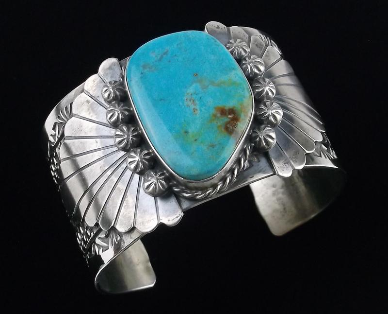 Huge Navajo Rick Enricuez Sterling Turq Cuff Bracelet (1 of 9)
