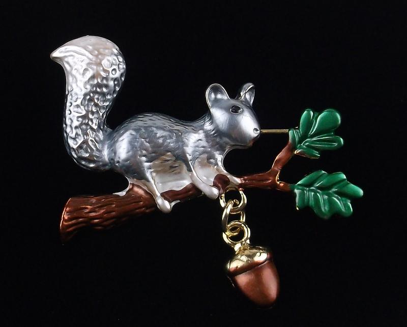 Mint Enameled Squirrel Brooch On Branch (1 of 1)