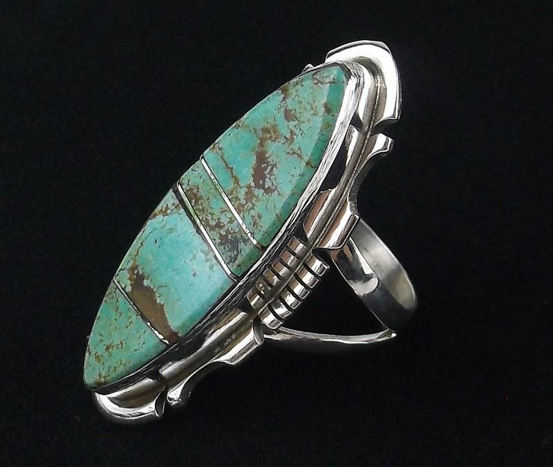 Navajo Steve Francisco Sterling #8 Turquoise Ring Size (1 of 2)