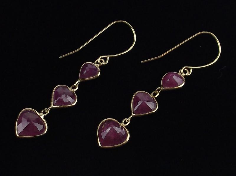 New Boxed 14kt Gold Ruby Heart Drop Earrings (1 of 2)