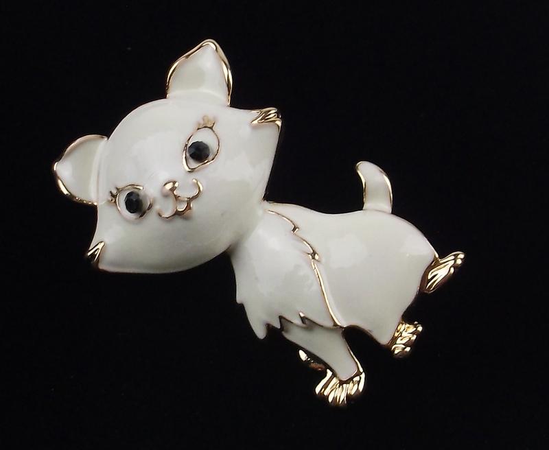 Mint Enameled Rhinestone Cat Brooch Marie (1 of 1)