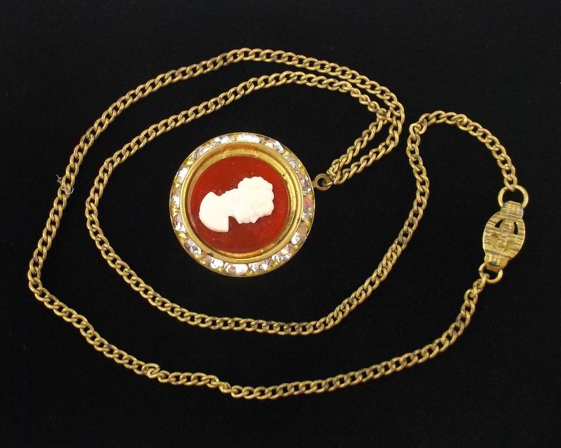 Gorg 1940s Antique Rhinestone Cameo Necklace 16" (1 of 1)
