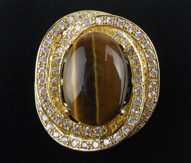 New Boxed Big Gold Over Sterling Tigers Eye Ring 7 (1 of 5)
