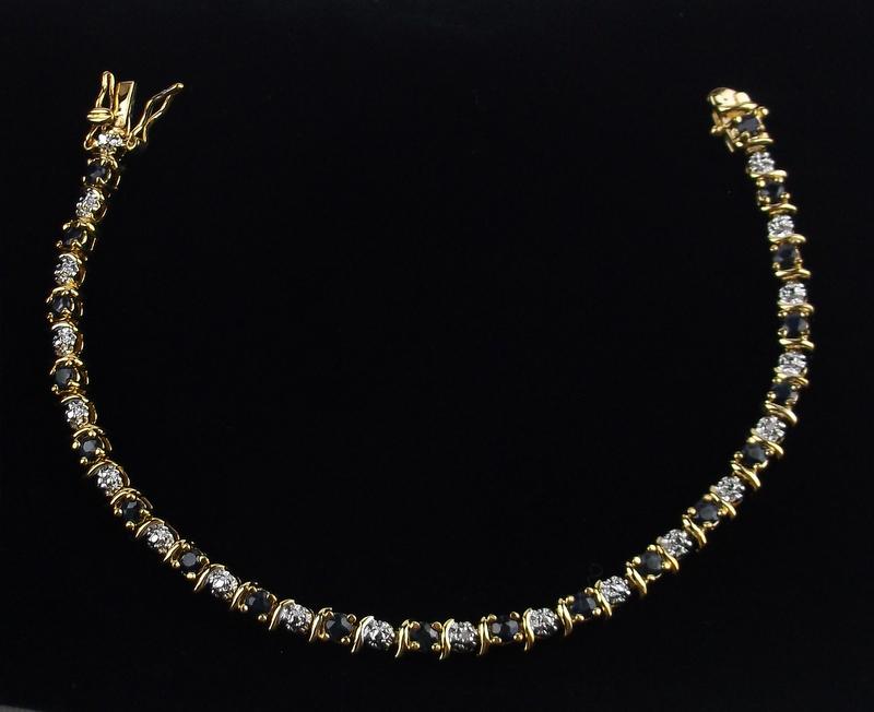 Gold Ov Sterling Sapph Diamond Tennis Bracelet 7.25": Solid Sterling Silver Guaranteed, in Brand New Never Worn Condition.