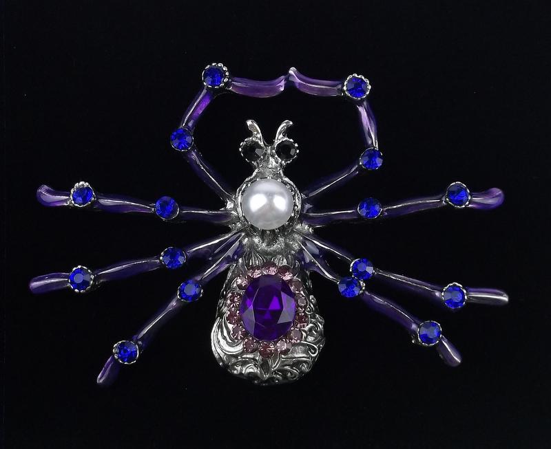 Mint Enameled Rhinestone Large Spider Brooch (1 of 2)
