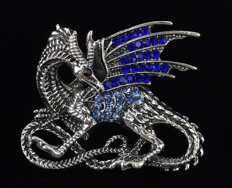 Mint Enameled Rhinestone Dragon Brooch (1 of 1)