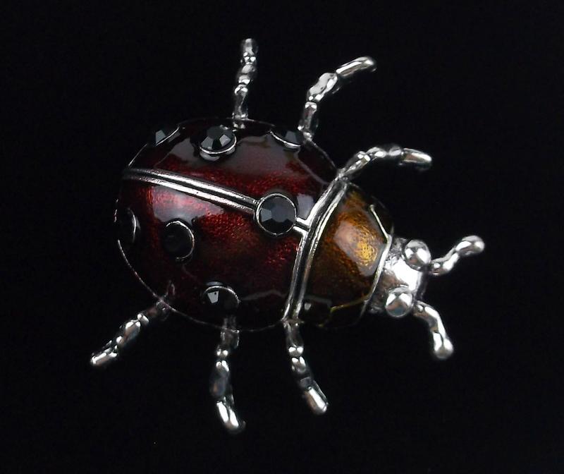 Mint Enameled Rhinestone Ladybug Brooch Large (1 of 2)