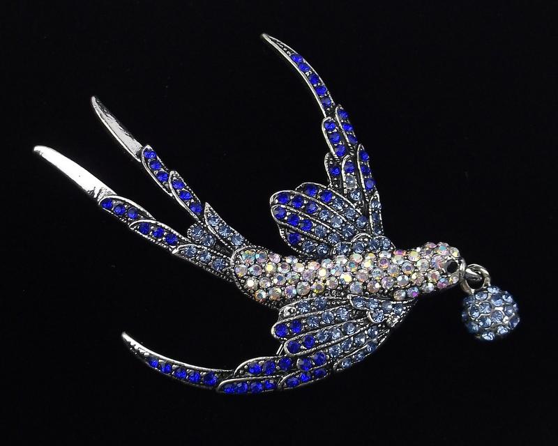 Mint Enameled Rhinestone Swallow Bird Brooch (1 of 2)