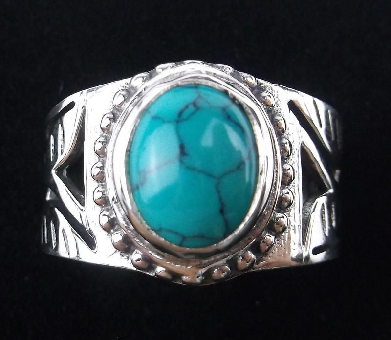 New Boxed Sterling Silver Turquoise Mens Ring 9 (1 of 3)