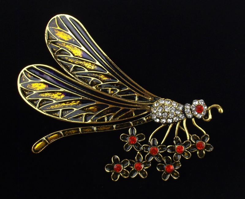 Large Mint Enameled Rhinestone Dragonfly Brooch (1 of 2)