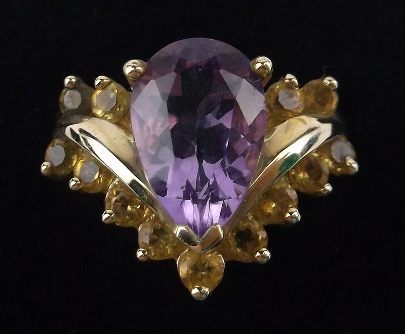 New Boxed 10kt Gold Amethyst Citrine Ring 7 Thick (1 of 4)