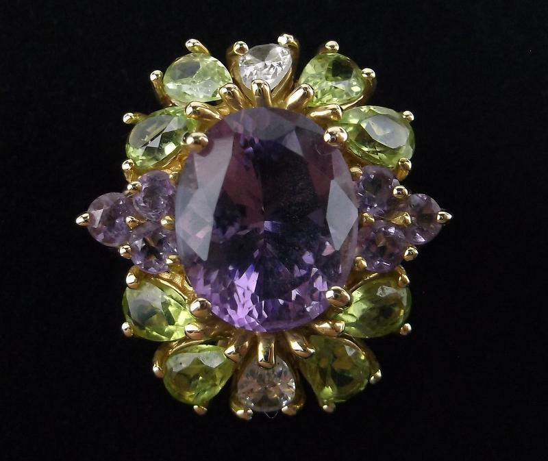 New Boxed 14kt Gold Amethyst Peridot Ring 6 (1 of 3)