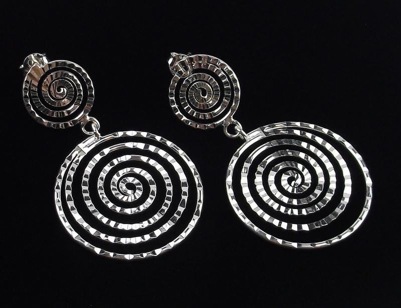 New Sterling Silver Hypnotic Swirl Stud Drop Earrings (1 of 2)