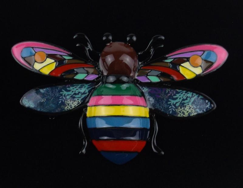 Mint Big Enameled Bee Insect Brooch (1 of 2)