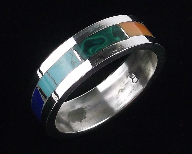 Navajo Roger Morgan Sterling Multi Inlay Ring 10 (1 of 3)