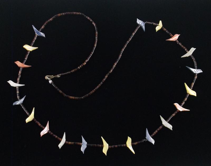 Mint 1960s Zuni Sterling Shell Bird Fetish Necklace 30" (1 of 4)