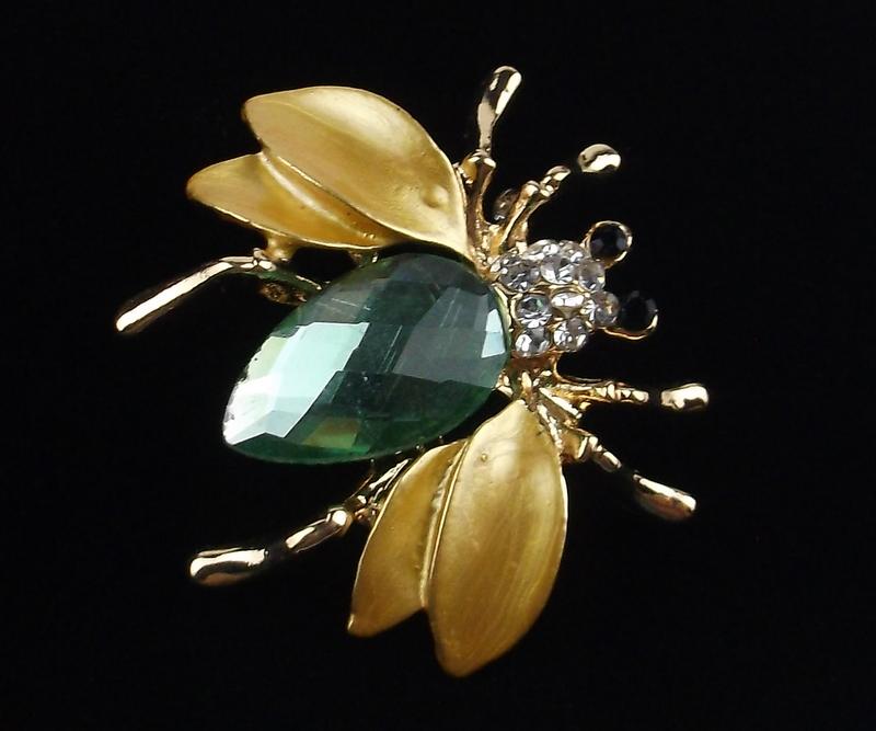 Mint Enameled Rhinestone Insect Brooch (1 of 1)