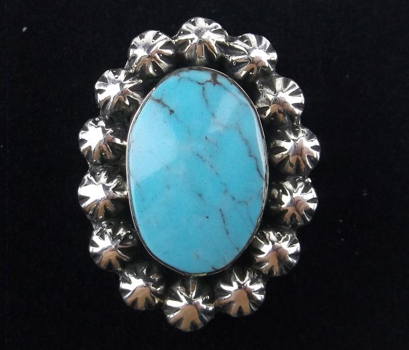 Navajo Freda Martinez Sterling Turquoise Ring 8 Heavy (1 of 3)