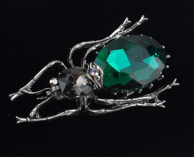 Mint Enameled Rhinestone Insect Brooch (1 of 2)