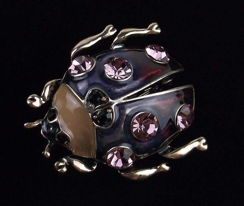 Mint Enameled Rhinestone Ladybug Brooch (1 of 1)