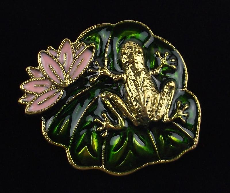 Mint Enameled Frog On Lilly Pad Brooch (1 of 1)