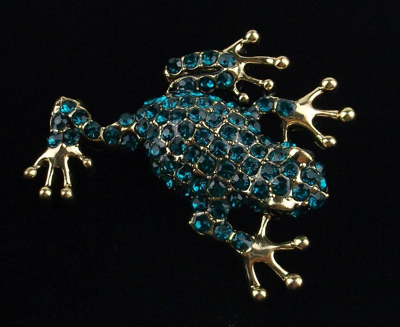 Mint Enameled Rhinestone Tree Frog Brooch (1 of 2)
