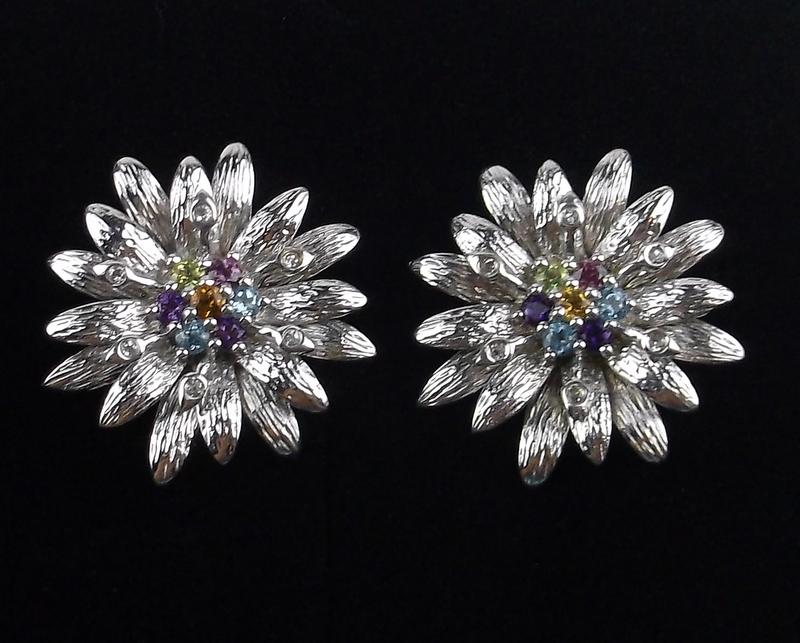 New Boxed Sterling Genuine Gemstone Earrings Flower (1 of 3)