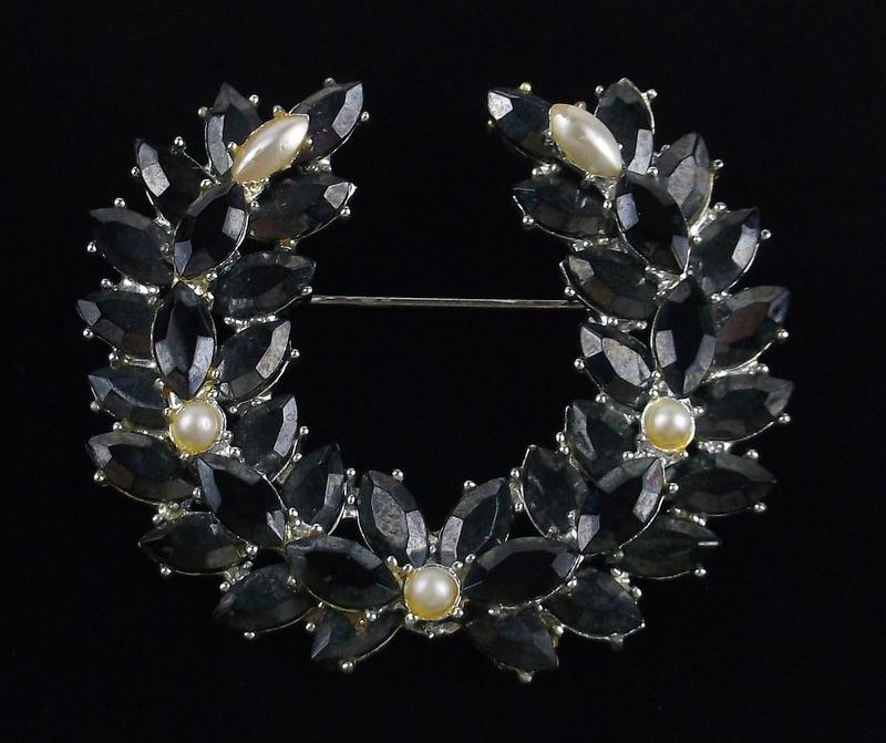 Mint 1950s Enameled Rhinestone Brooch Large (1 of 3)