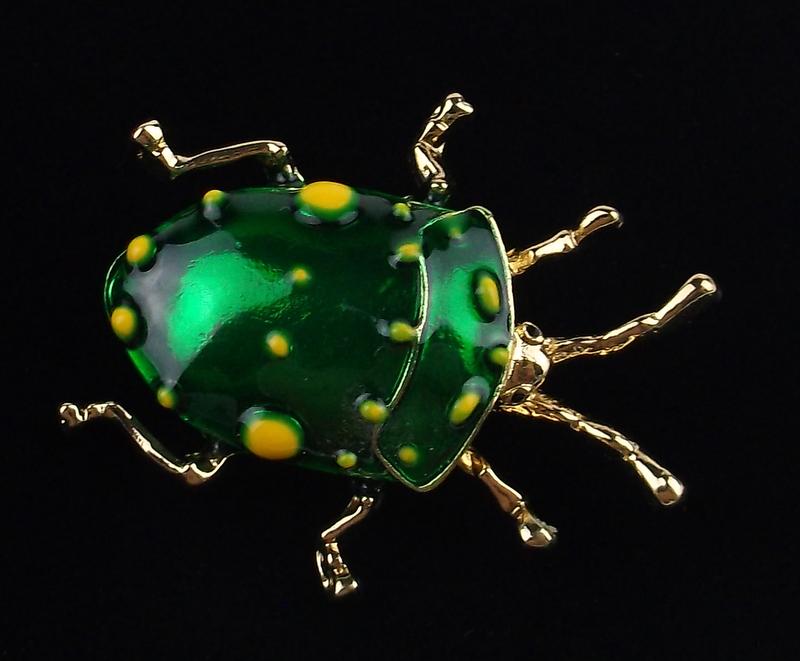 Mint Enameled Rhinestone Insect Brooch (1 of 2)