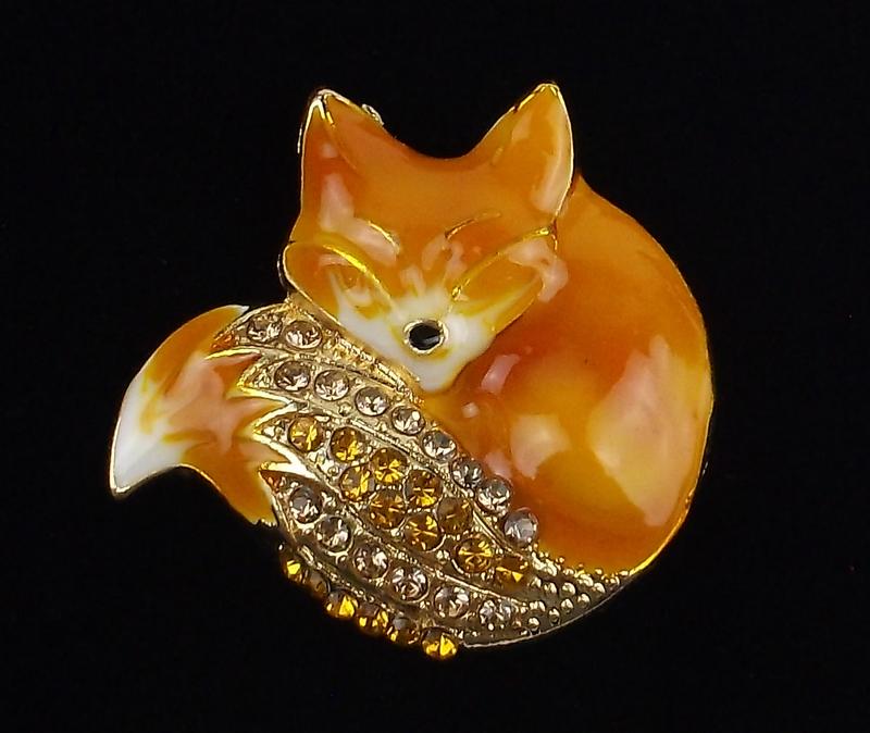 Mint Enameled Rhinestone Sleeping Fox Brooch (1 of 1)