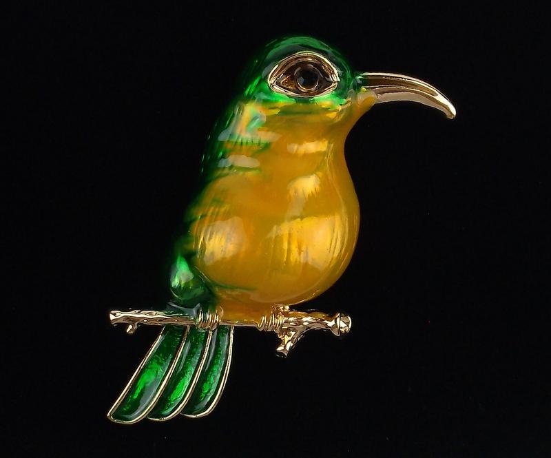Mint Enameled Rhinestone 3D Bird Brooch (1 of 2)