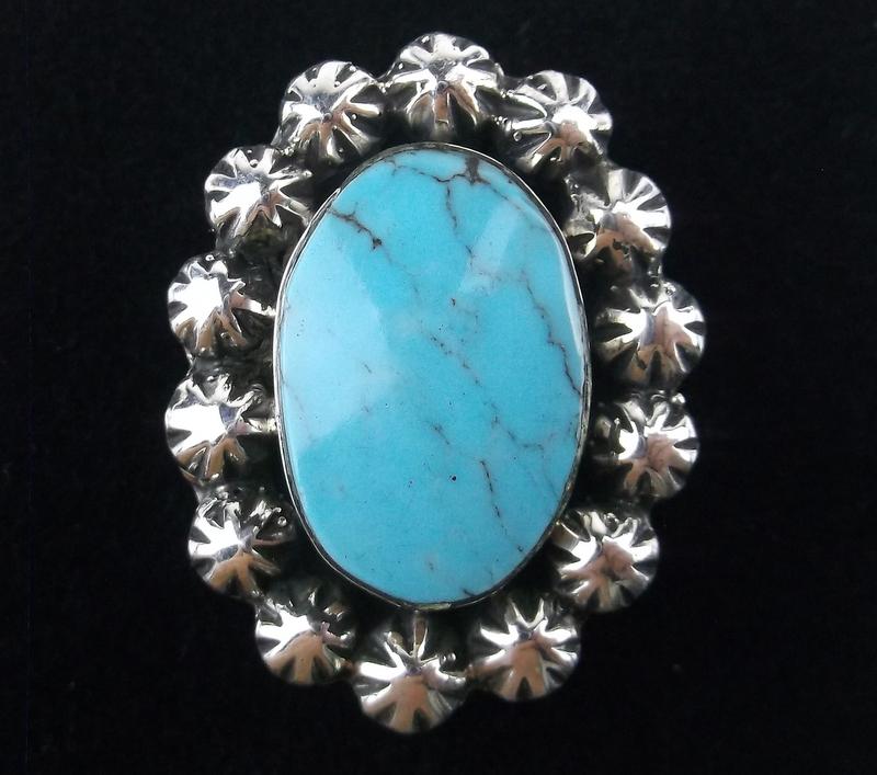 Navajo Freda Martinez Sterling Turquoise Ring 8 Thick (1 of 3)