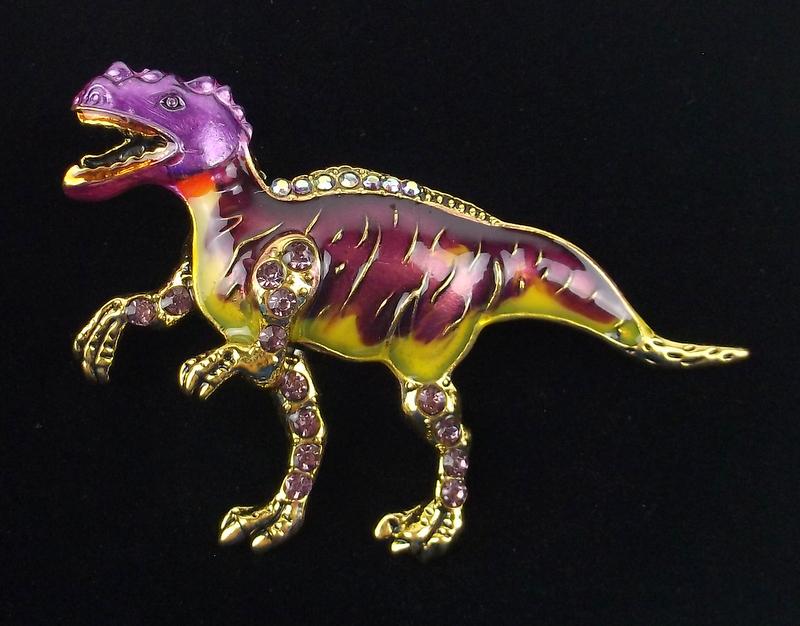 Mint Enameled Rhinestone Velociraptor Brooch Dinosaur (1 of 2)