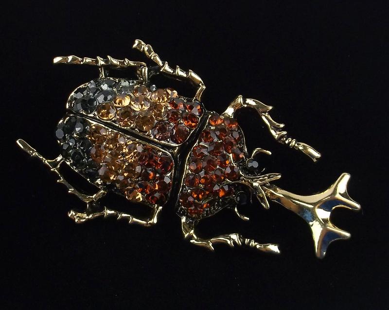 Big Mint Enameled Rhinestone Horned Beetle Brooch (1 of 2)