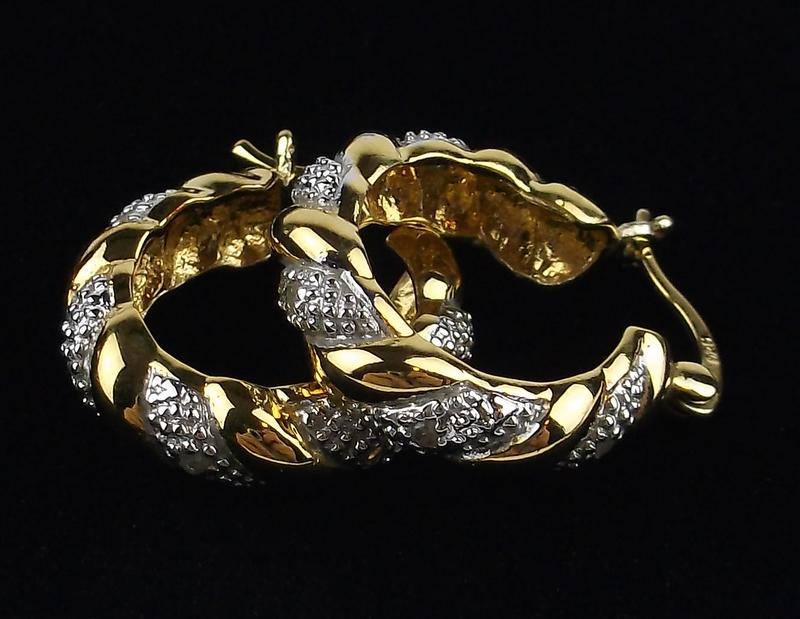 New Gold Over Sterling Diamond Hoop Earrings Thick (1 of 2)