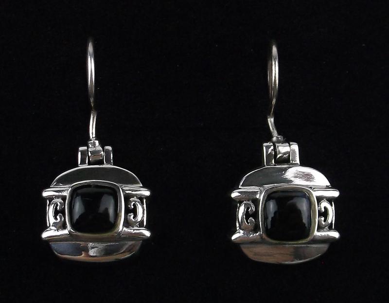 New Thick Sterling Silver Onyx Drop Earrings (1 of 2)