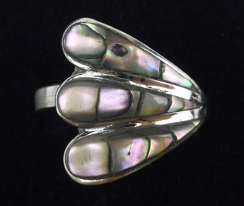 Gorgeous 1960s Taxco Sterling Abalone Ring Adjust 6-8 (1 of 2)
