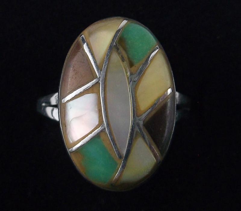 Vintage Navajo Sterling Silver Turquoise Shell Ring 6 (1 of 2)