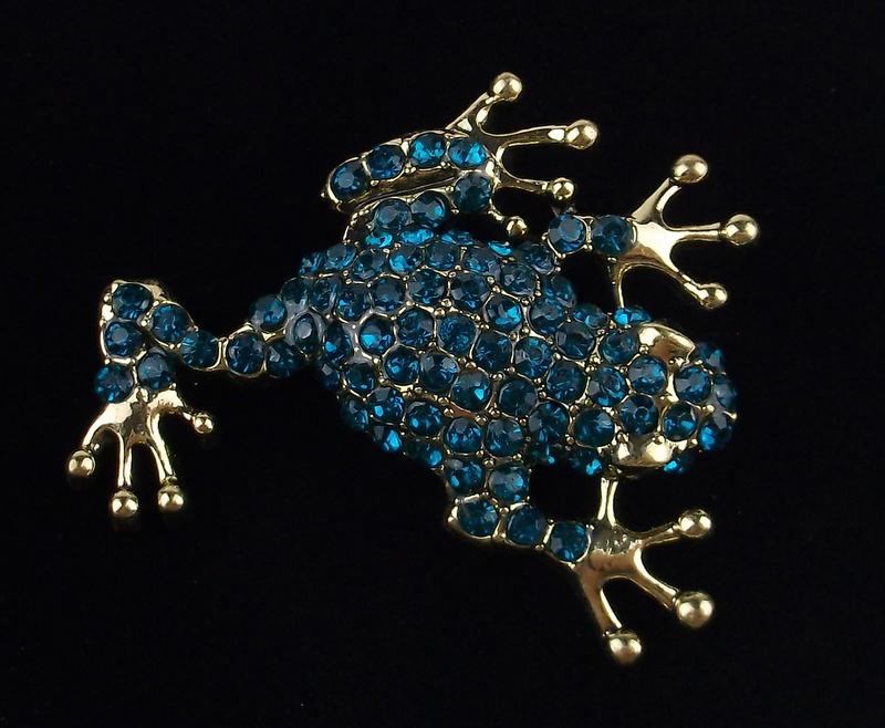 Mint Enameled Rhinestone Tree Frog Brooch (1 of 2)