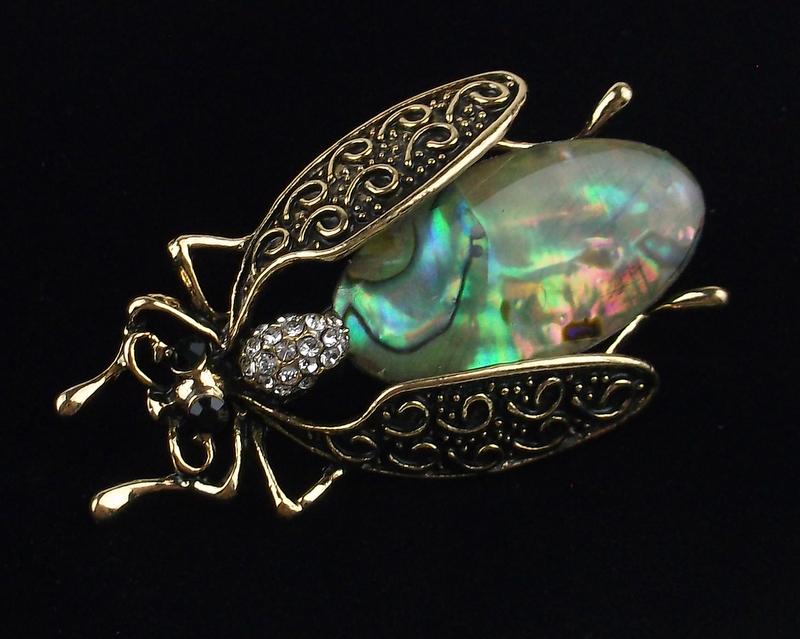Mint Genuine Abalone Insect Brooch (1 of 2)
