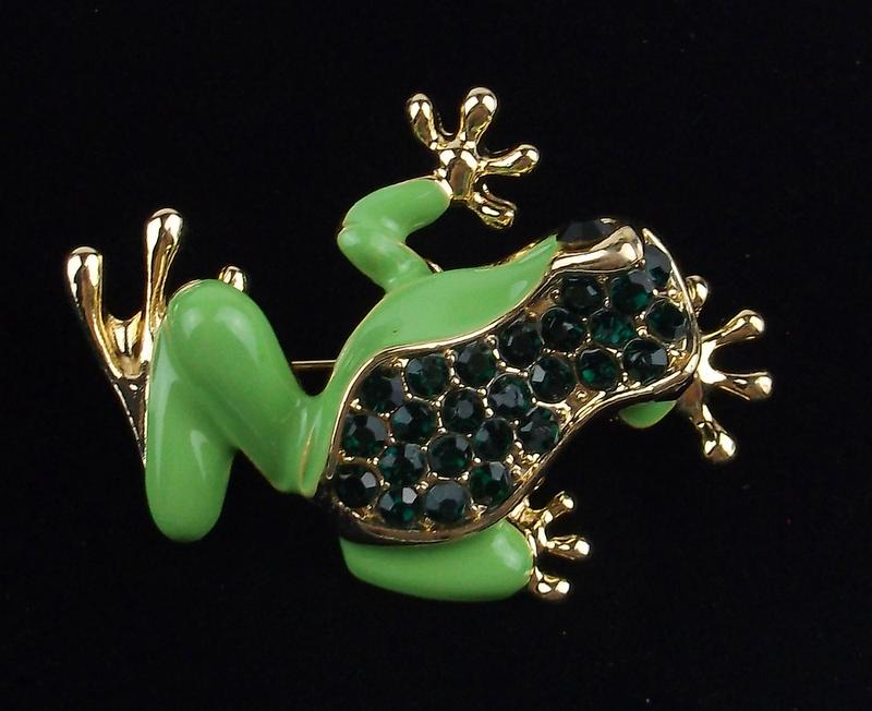Mint Enameled Rhinestone Tree Frog Brooch (1 of 2)