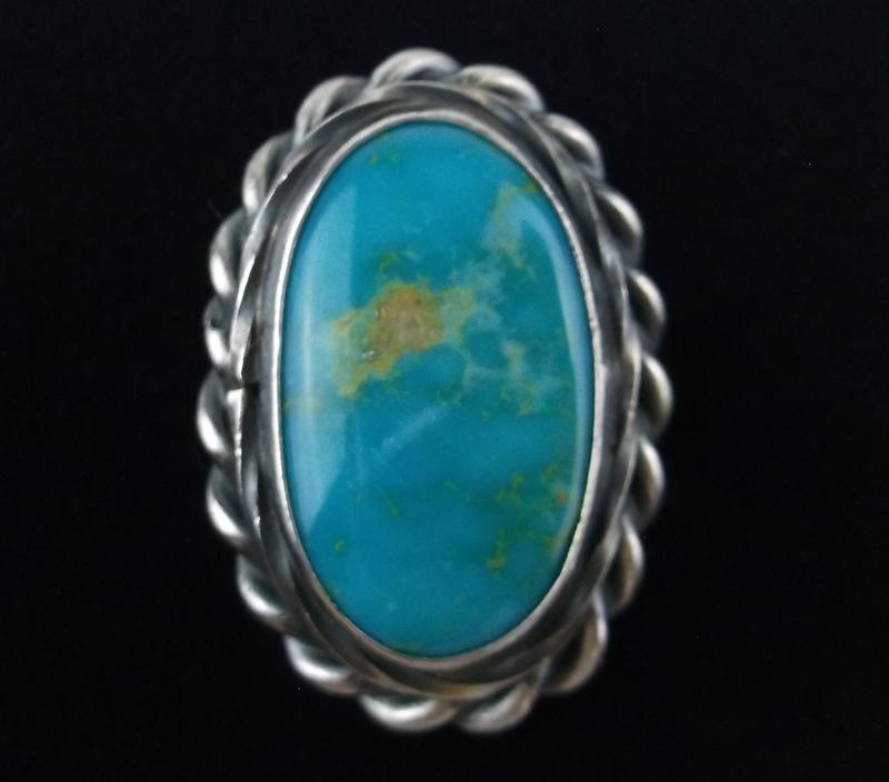 Navajo Eli Skeets Sterling Turquoise Ring 7 Thick (1 of 3)