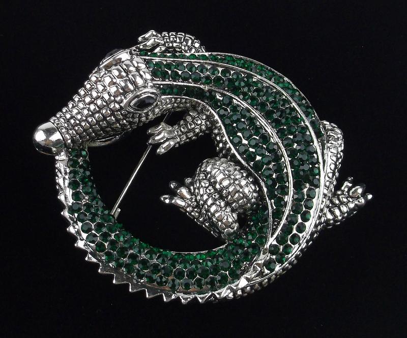 Big Mint Enameled Rhinestone Alligator Brooch (1 of 2)
